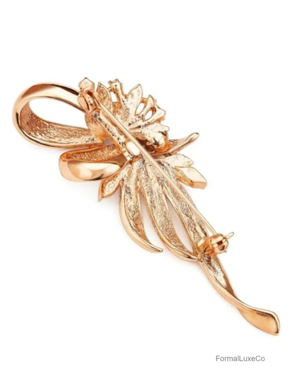 Rose Gold Plated Statement Brooch Pin for Women, Vintage Art Deco Floral CZ